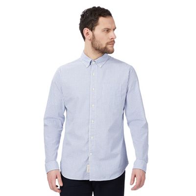Big and tall blue gingham print button down shirt